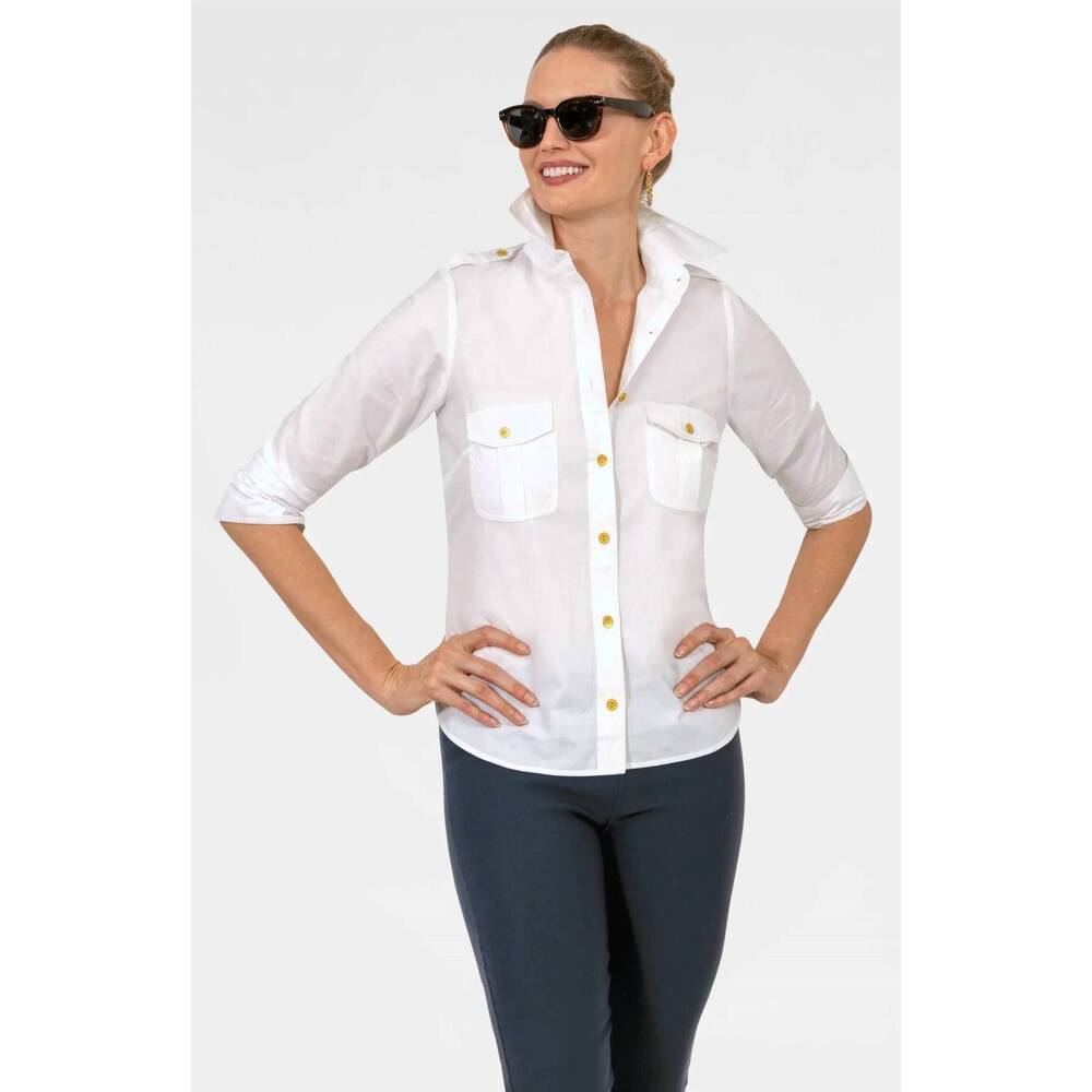 NEW GRETCHEN SCOTT safari boyfriend shirt in white